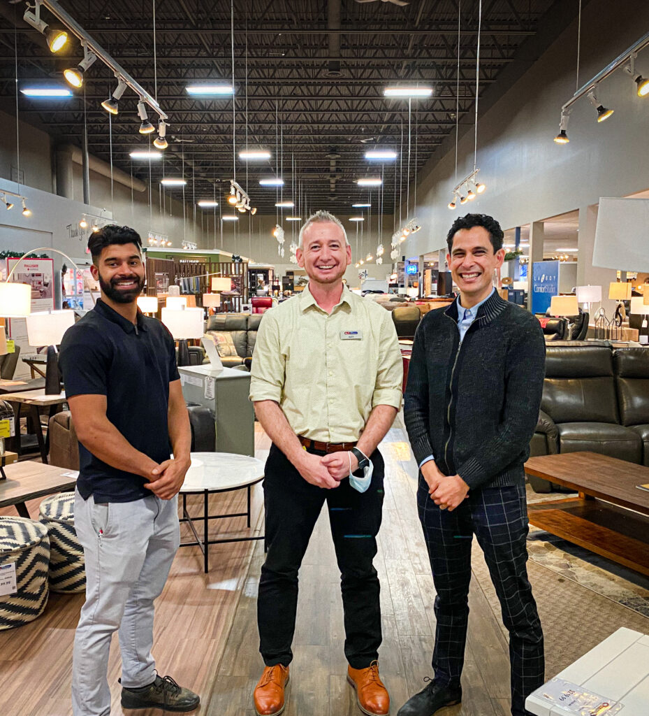 City Furniture and Appliances Vernon employees (left to right) Manpreet Singh Sidhu, Alexander Schoepp, Justin Sharma in their Vernon store.